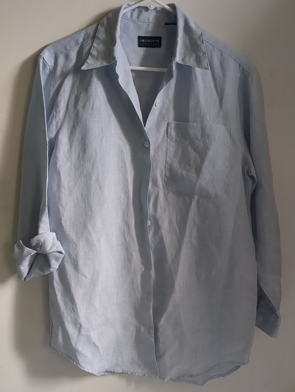 Liz Claiborne Blouse Oversized Linen Blue Long Sleeve Button Up Collared Shirt S